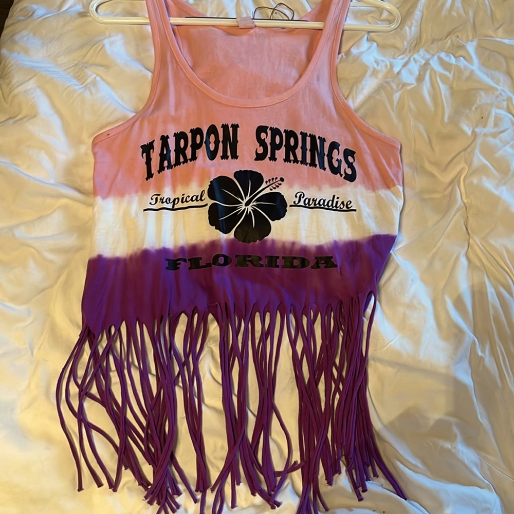 Beach cropped tank top with fringes